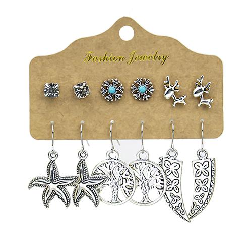 Zinc Alloy Earring Set, with Synthetic Turquoise & Plastic Pearl, plated, vintage & for woman & with rhinestone & hollow 