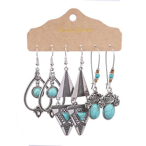 Zinc Alloy Earring Set, with Synthetic Turquoise, plated, vintage & for woman & enamel 