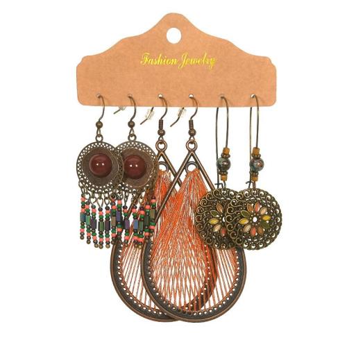 Zinc Alloy Earring Set, with Shell & Wood, plated, Bohemian style & for woman & hollow 