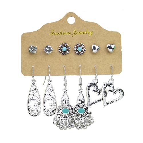 aleación de zinc Aretes, con Turquesa sintético & Perlas plásticas, chapado, Estilo bohemio & diferentes estilos para la opción & para mujer, Vendido por Set[