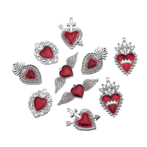 Zinc Alloy Enamel Pendants, Heart, silver color plated, DIY Approx 