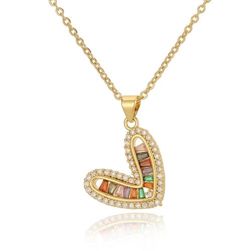 Zirkonia Mikro pflastern Messinghalsketten, Messing, mit Verlängerungskettchen von 5cm, Herz, goldfarben plattiert, Modeschmuck & Micro pave Zirkonia & für Frau, keine, 16.5x24.5mm, Länge:ca. 45 cm, verkauft von PC