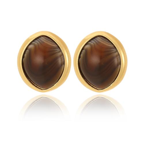 Gemstone Stud Earring, Brass, with Gemstone, gold color plated, fashion jewelry & for woman 