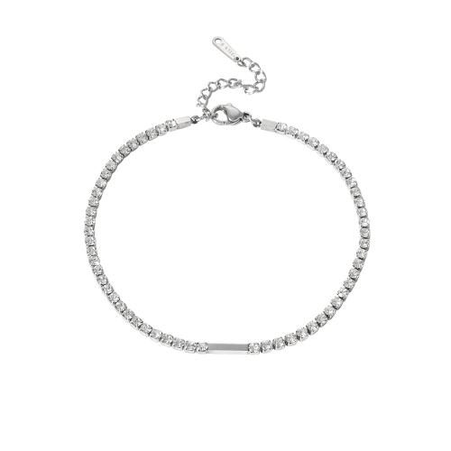 Stainless Steel Anklets Jewelry, 304 Stainless Steel, with Glass Rhinestone, Vacuum Ion Plating & micro pave cubic zirconia & for woman 