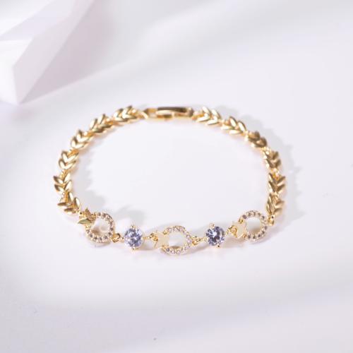 Cubic Zirconia Micro Pave Brass Bracelet, plated, micro pave cubic zirconia & for woman, gold 