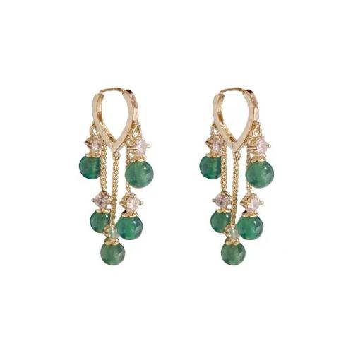 Gemstone Drop Earring, Zinc Alloy, with Gemstone, plated, micro pave cubic zirconia & for woman, golden 