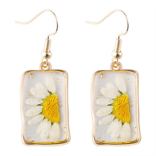 Zinc Alloy Drop Earring, with Dried Flower, plated & for woman & epoxy gel, golden 