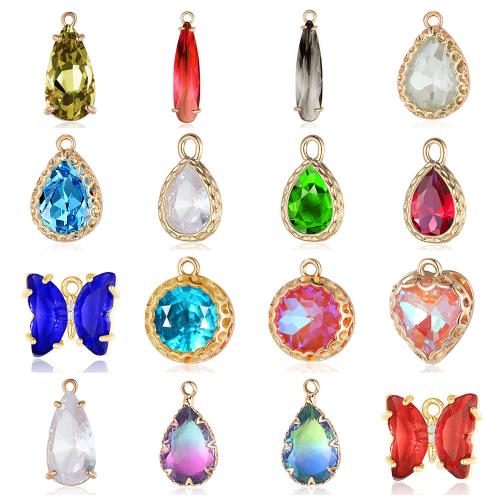 Glass Brass Pendants, with Glass, Bowknot, plated, DIY & micro pave cubic zirconia nickel, lead & cadmium free [