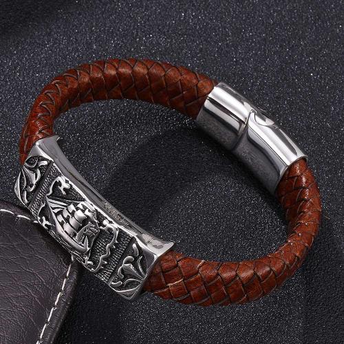 bracelet de cordon en PU , Acier inoxydable 304, avec cuir PU, Placage ionique sous vide, normes différentes pour le choix & pour homme, plus de couleurs à choisir, Vendu par PC[