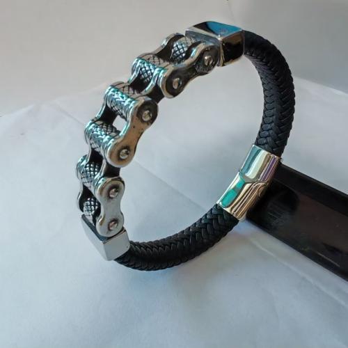 bracelet de cordon en PU , Acier inoxydable 304, avec cuir PU, Placage ionique sous vide, normes différentes pour le choix & pour homme, plus de couleurs à choisir, Vendu par PC