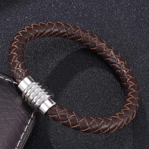 bracelet de cordon en PU , Acier inoxydable 304, avec cuir PU, Placage ionique sous vide, normes différentes pour le choix & pour homme, plus de couleurs à choisir, Vendu par PC