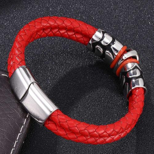 bracelet de cordon en PU , Acier inoxydable 304, avec cuir PU, Placage ionique sous vide, normes différentes pour le choix & pour homme, plus de couleurs à choisir, Vendu par PC[