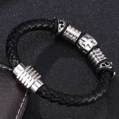 bracelet de cordon en PU , Acier inoxydable 304, avec cuir PU, Placage ionique sous vide, normes différentes pour le choix & pour homme, plus de couleurs à choisir, Vendu par PC[