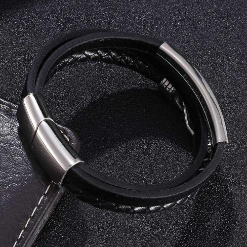 bracelet de cordon en PU , Acier inoxydable 304, avec cuir PU, Placage ionique sous vide, normes différentes pour le choix & pour homme, plus de couleurs à choisir, Vendu par PC[