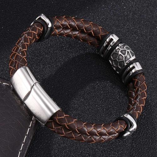 bracelet de cordon en PU , Acier inoxydable 304, avec cuir PU, Placage ionique sous vide, normes différentes pour le choix & pour homme, plus de couleurs à choisir, Vendu par PC[