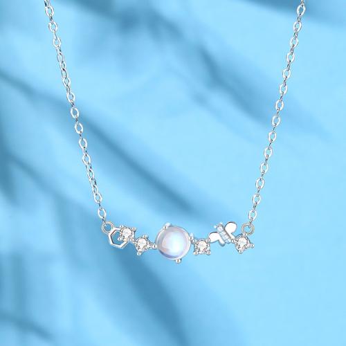 925 Sterling Silver Necklace, with Glass, with 2inch extender chain, Bee, platinum plated, oval chain & micro pave cubic zirconia & for woman Approx 15.7 Inch 