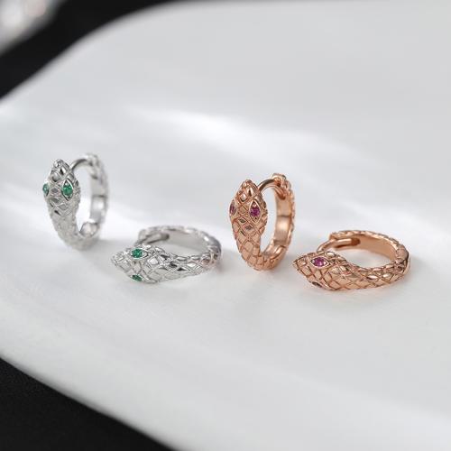 Argent sterling 925 Huggie Anneau d'oreille, serpent, pavé de micro zircon & pour femme, plus de couleurs à choisir Vendu par paire