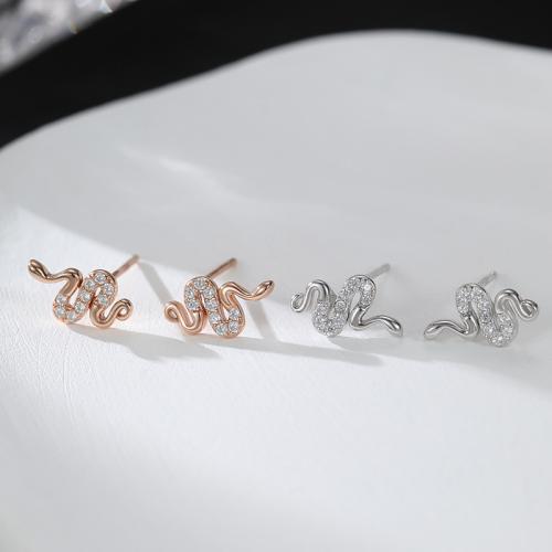 925 Sterling Silver Stud Earring, Snake, micro pave cubic zirconia & for woman [