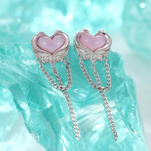 925 Sterling Silver Drop Earring, with Glass, Heart, platinum plated, fashion jewelry & for woman [