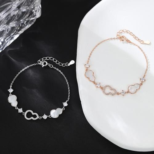 Plata de ley 925 Pulsera, con Nácar Blanca, con 1.6inch extender cadena, Calabaza, micro arcilla de zirconia cúbica & para mujer & hueco, más colores para la opción, longitud:aproximado 6.1 Inch, Vendido por UD[