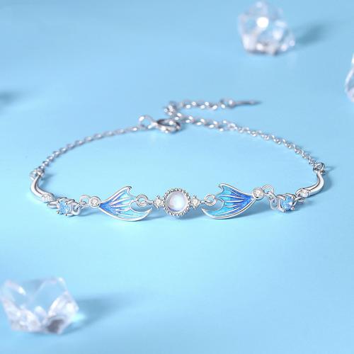 925 Sterling Silver Bracelet, with Glass, with 1.6inch extender chain, Mermaid tail, platinum plated, micro pave cubic zirconia & for woman & enamel Approx 6.1 Inch [