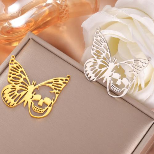 Stainless Steel Animal Pendants, 304 Stainless Steel, Butterfly, DIY & double-hole & hollow [