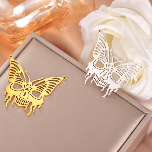 Stainless Steel Animal Pendants, 304 Stainless Steel, Butterfly, DIY & double-hole & hollow [