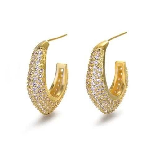 Boucles d'oreilles en laiton zircon cubique pavent, bijoux de mode & pavé de micro zircon & pour femme Vendu par paire[