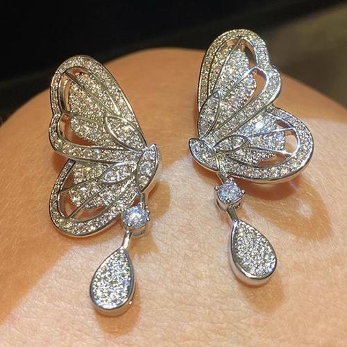 Cubic Zirconia Micro Pave Brass Earring, Butterfly, fashion jewelry & micro pave cubic zirconia & for woman, 35mm 