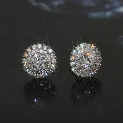 Boucles d'oreilles en laiton zircon cubique pavent, bijoux de mode & pavé de micro zircon & pour femme, 12mm, Vendu par paire[