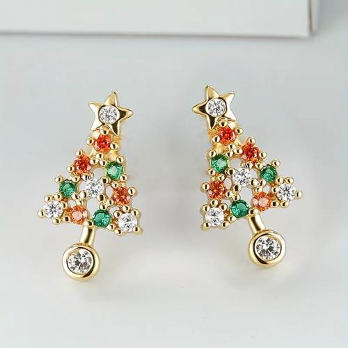 Pendientes de Navidad, metal, Joyería & micro arcilla de zirconia cúbica & para mujer, 15mm, Vendido por Par