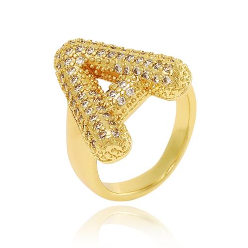 Cubic Zirconia Micro Pave Brass Finger Ring, Alphabet Letter, gold color plated, Adjustable & fashion jewelry & letters are from A to Z & micro pave cubic zirconia & for woman 