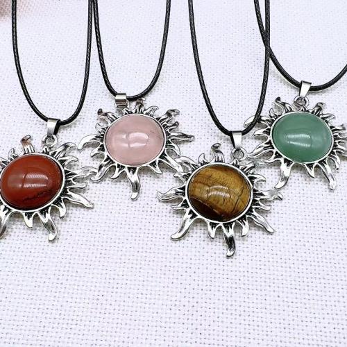 Gemstone Zinc Alloy Pendants, Natural Stone, with Zinc Alloy, Flower, silver color plated, DIY [