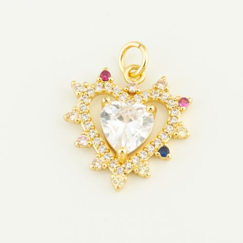 Cubic Zirconia Micro Pave Brass Pendant, Heart, gold color plated, DIY & micro pave cubic zirconia, multi-colored 