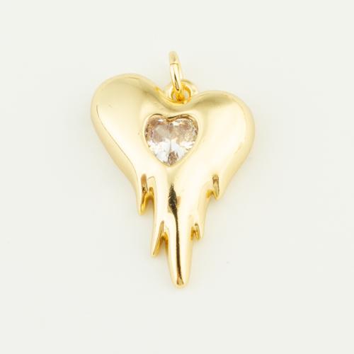 Cubic Zirconia Micro Pave Brass Pendant, Heart, gold color plated, DIY & micro pave cubic zirconia 