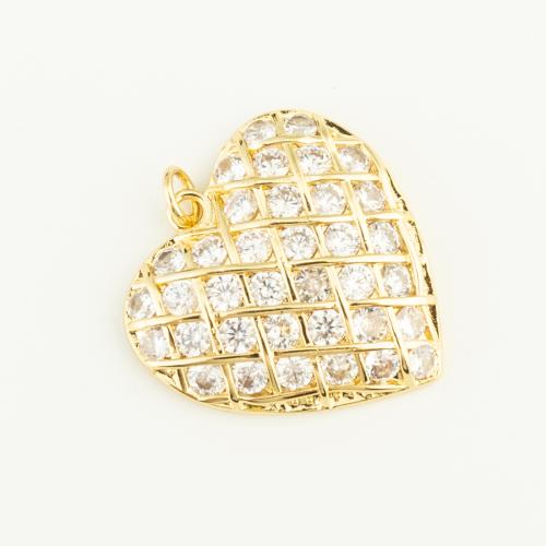 Cubic Zirconia Micro Pave Brass Pendant, Heart, gold color plated, DIY & micro pave cubic zirconia 