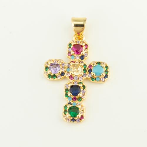 Cubic Zirconia Micro Pave Brass Pendant, Cross, plated, DIY & micro pave cubic zirconia 