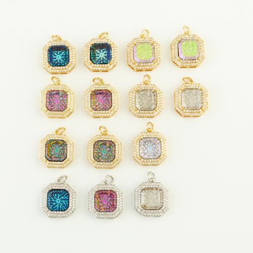 Cubic Zirconia Micro Pave Brass Pendant, Square, plated, DIY & micro pave cubic zirconia 