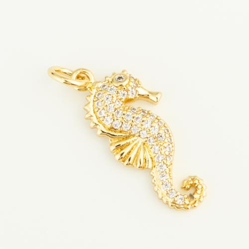 Cubic Zirconia Micro Pave Brass Pendant, Seahorse, gold color plated, DIY & micro pave cubic zirconia 