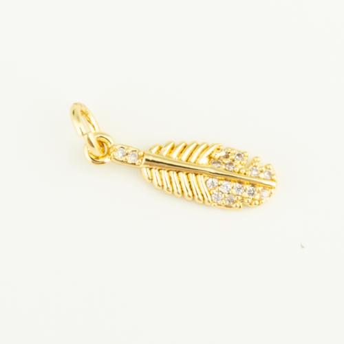 Cubic Zirconia Micro Pave Brass Pendant, Feather, plated, DIY & micro pave cubic zirconia 