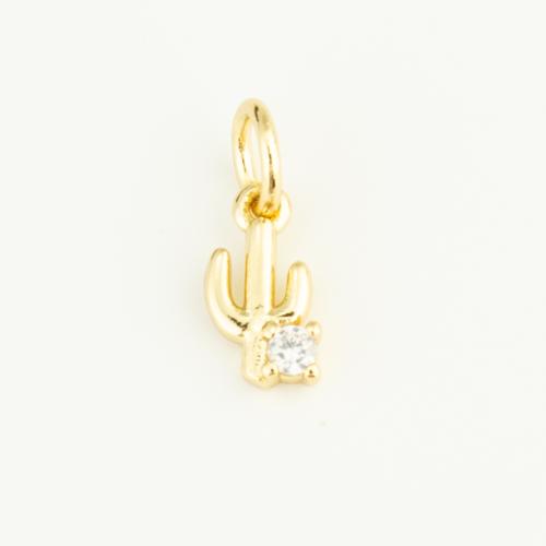 Cubic Zirconia Micro Pave Brass Pendant, Opuntia Stricta, gold color plated, DIY & micro pave cubic zirconia 