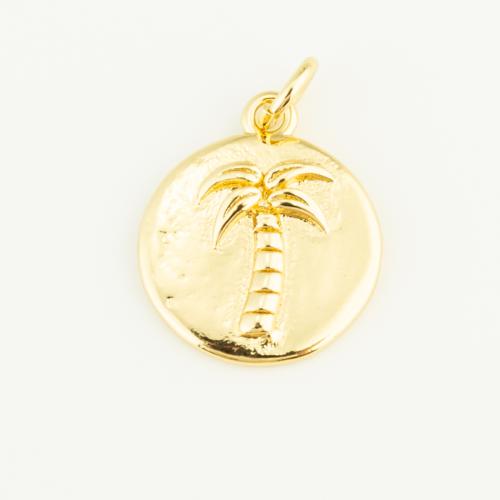 Brass Jewelry Pendants, Round, gold color plated, DIY 