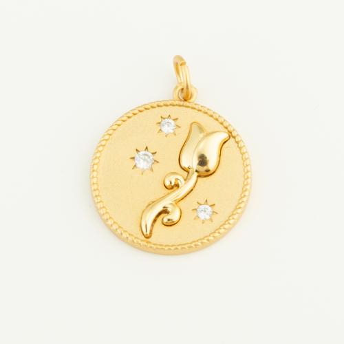 Cubic Zirconia Micro Pave Brass Pendant, Round, gold color plated, DIY & micro pave cubic zirconia 