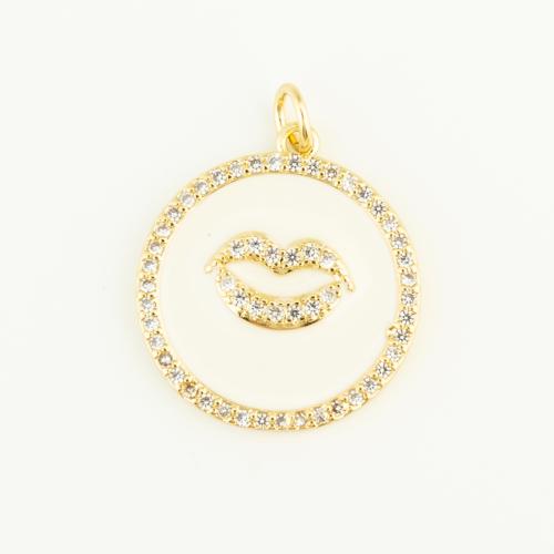 Cubic Zirconia Micro Pave Brass Pendant, Round, gold color plated, DIY & micro pave cubic zirconia & enamel, white 