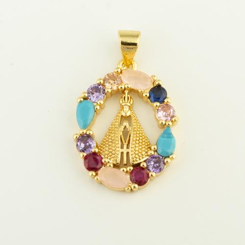 Cubic Zirconia Micro Pave Brass Pendant, gold color plated, DIY & micro pave cubic zirconia, multi-colored 