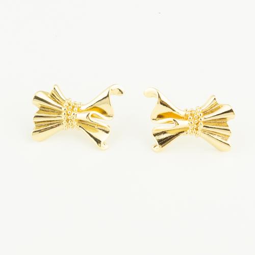 Brass Stud Earring, Bowknot, plated, for woman 