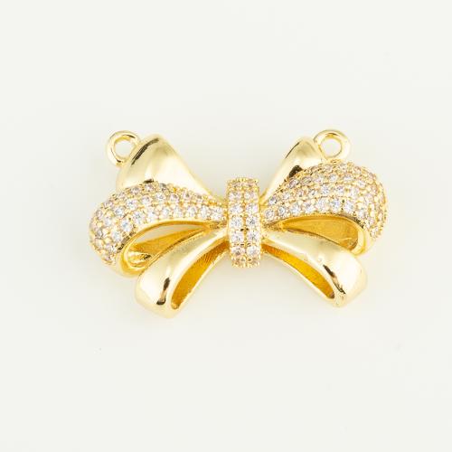 Cubic Zirconia Micro Pave Brass Pendant, Bowknot, gold color plated, DIY & micro pave cubic zirconia 