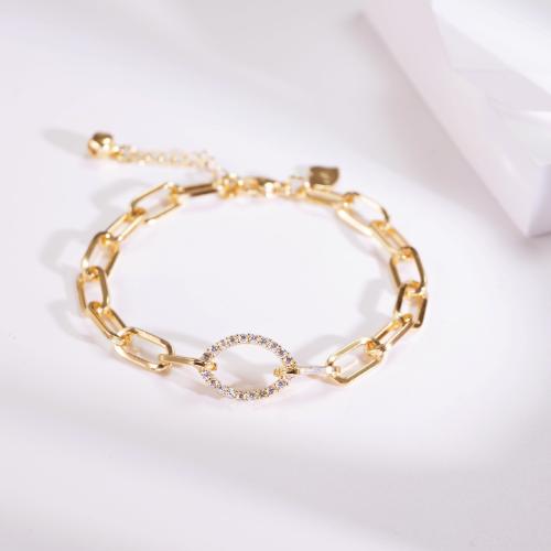 Cubic Zirconia Micro Pave Brass Bracelet, plated, micro pave cubic zirconia & for woman, gold 