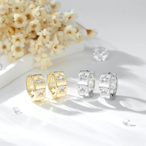 Cubic Zirconia Micro Pave Brass Earring, Star, plated, micro pave cubic zirconia & for woman 