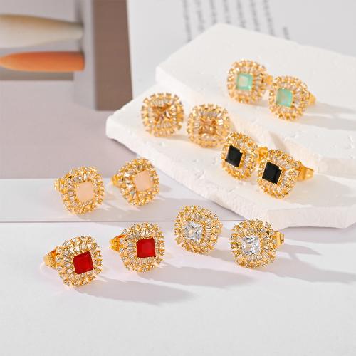 Cubic Zirconia Micro Pave Brass Earring, plated, micro pave cubic zirconia & for woman 